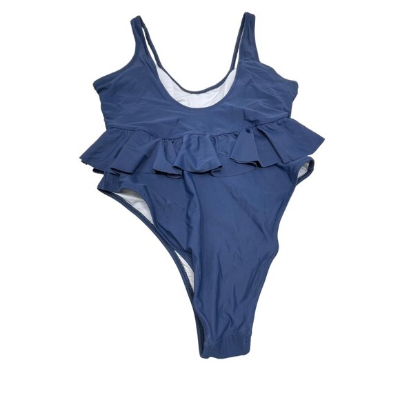Cupshe Swimsuit Size Large Ruffle One Piece Peplum Stretch Slimming Blue NEW - Picture 2 of 11